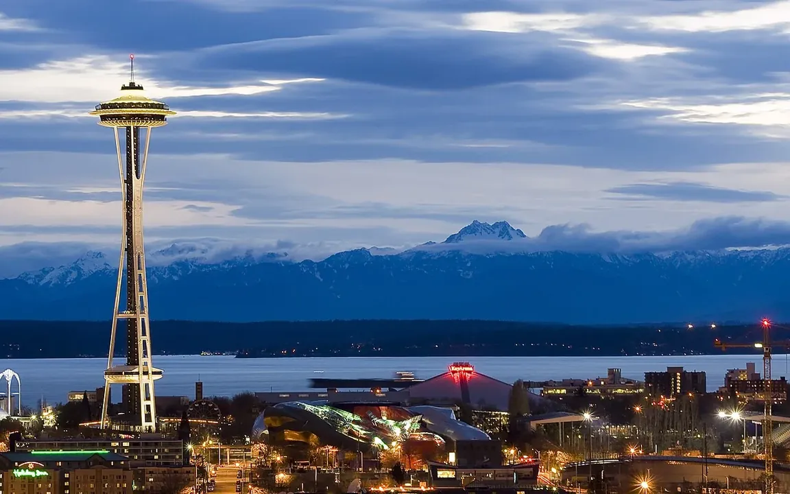 North Seattle cityscape and surrounding landscape